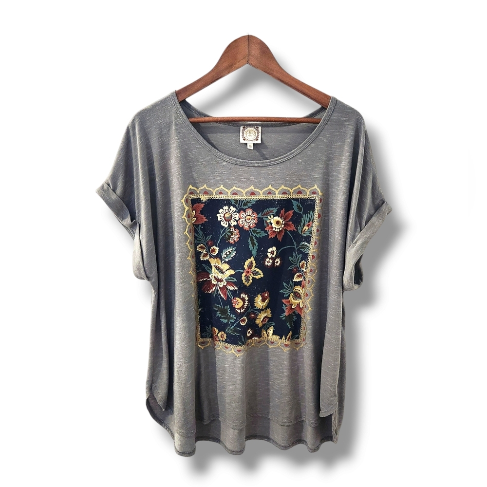 TrueSelf Floral Rolled Short Sleeve Tee | 3X